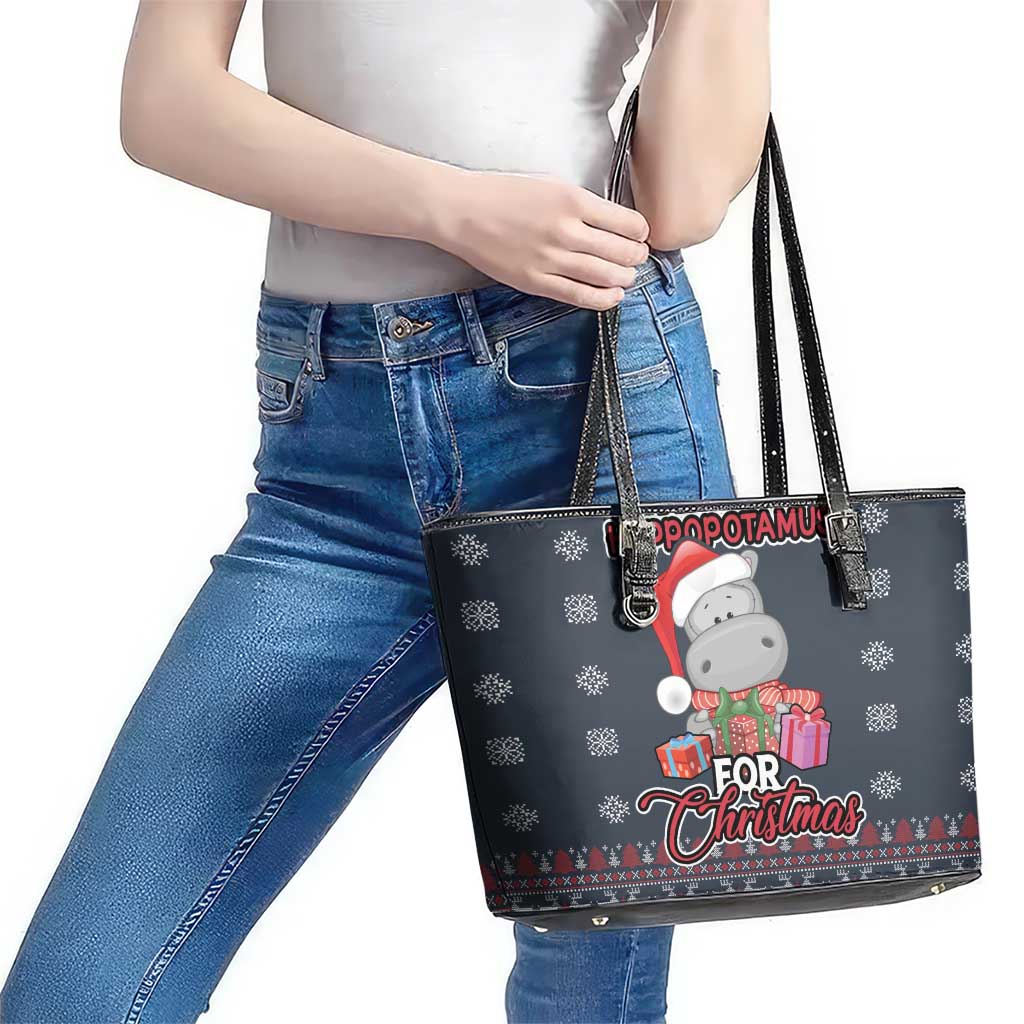 I Want A Hippopotamus Christmas Leather Tote Bag - Wonder Print Shop