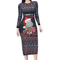 I Want A Hippopotamus Christmas Long Sleeve Bodycon Dress - Wonder Print Shop
