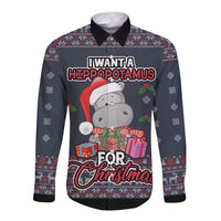 I Want A Hippopotamus Christmas Long Sleeve Button Shirt - Wonder Print Shop