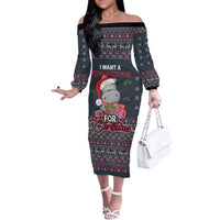 I Want A Hippopotamus Christmas Off The Shoulder Long Sleeve Dress - Wonder Print Shop