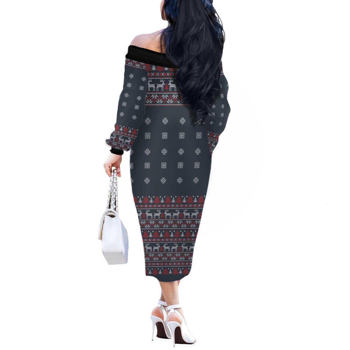 I Want A Hippopotamus Christmas Off The Shoulder Long Sleeve Dress - Wonder Print Shop
