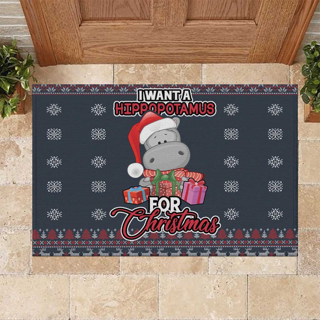 I Want A Hippopotamus Christmas Rubber Doormat - Wonder Print Shop