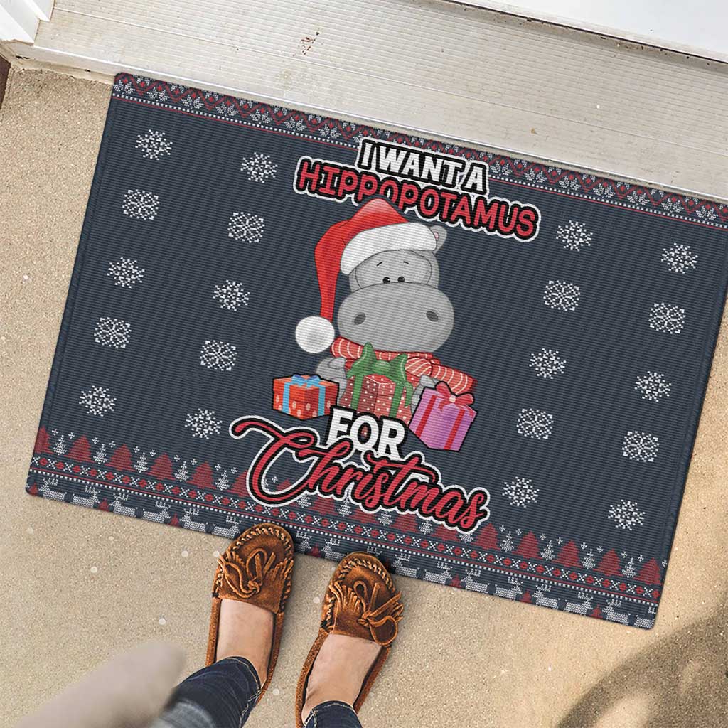 I Want A Hippopotamus Christmas Rubber Doormat - Wonder Print Shop