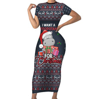 I Want A Hippopotamus Christmas Short Sleeve Bodycon Dress - Wonder Print Shop