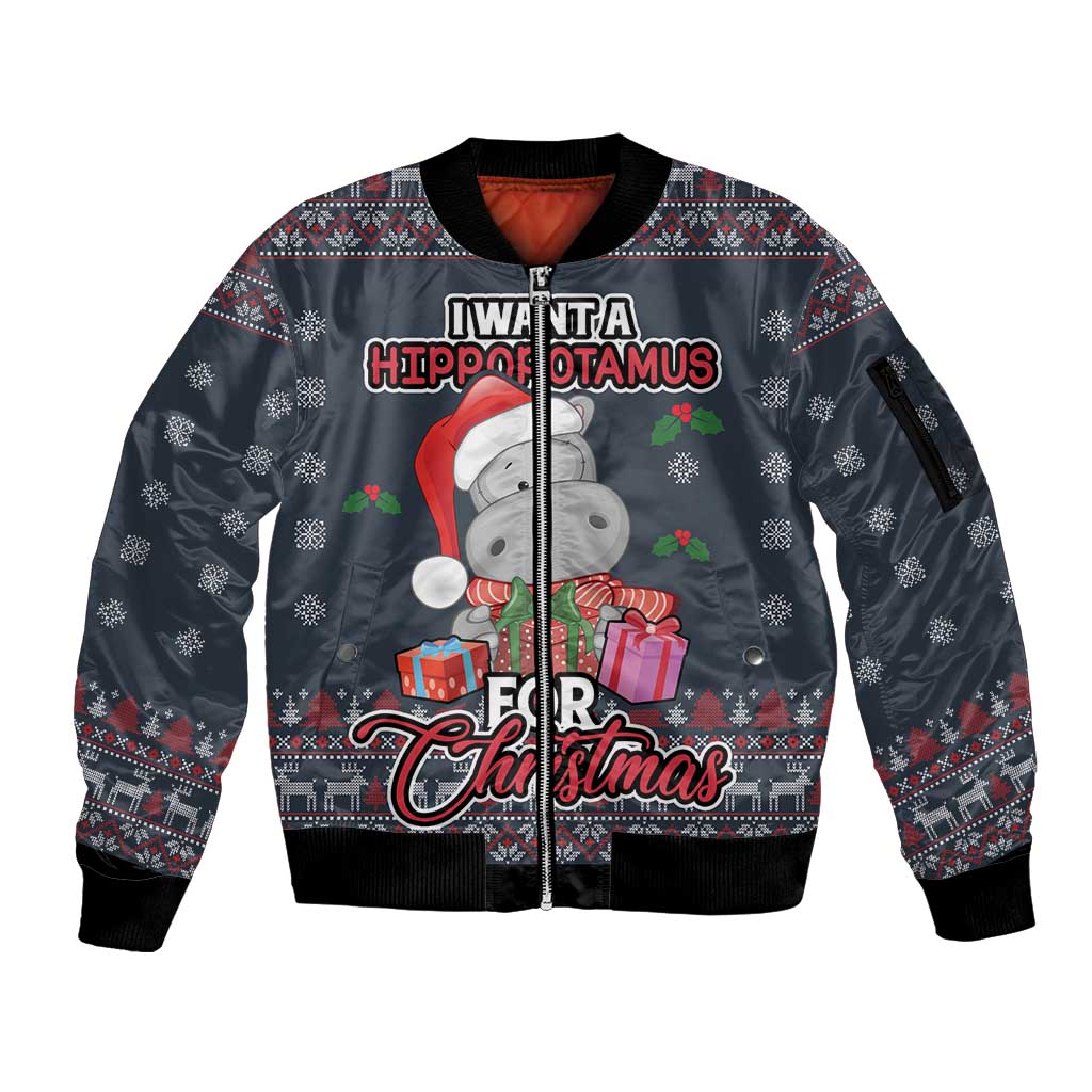 I Want A Hippopotamus Christmas Sleeve Zip Bomber Jacket - Wonder Print Shop