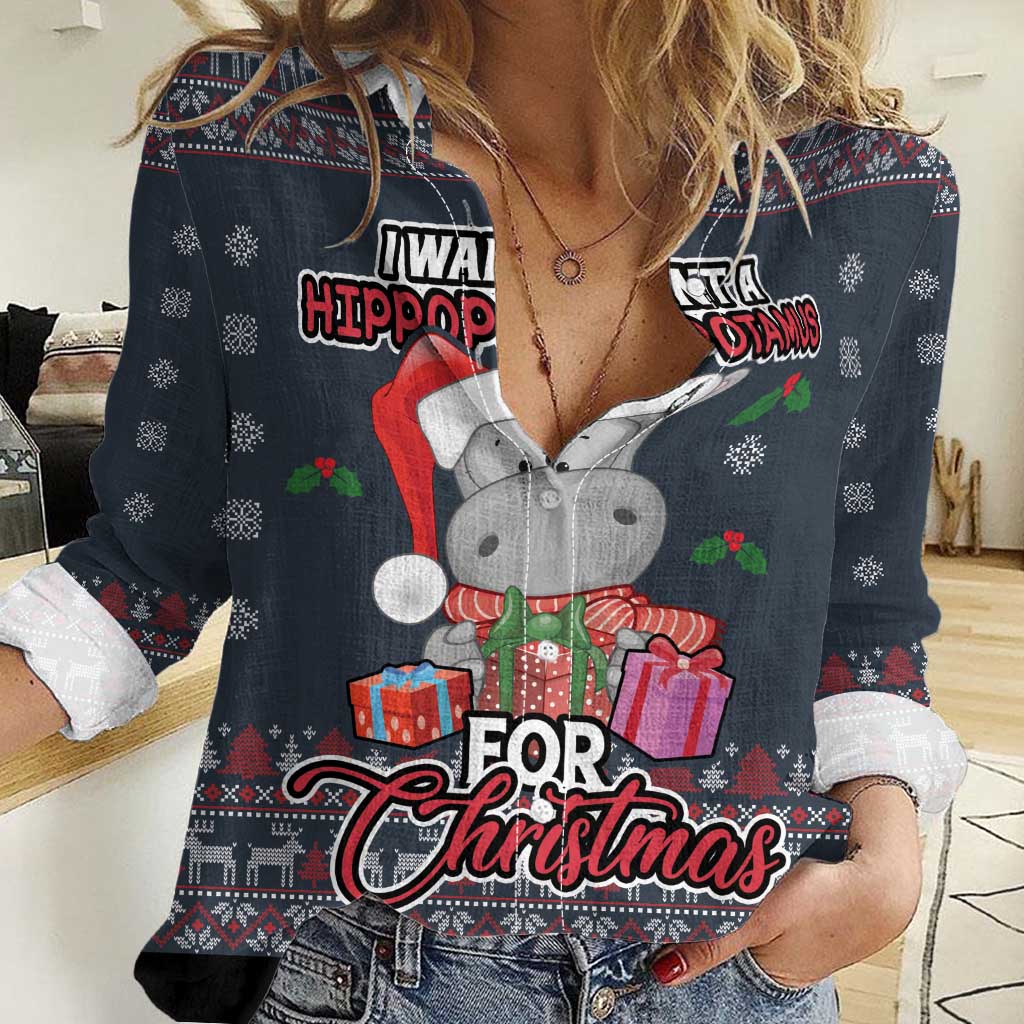 I Want A Hippopotamus Christmas Women Casual Shirt - Wonder Print Shop