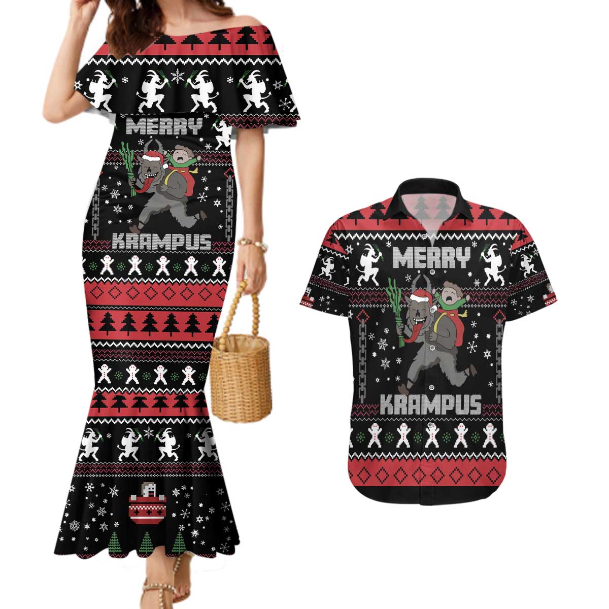 Merry Krampus Couples Matching Mermaid Dress and Hawaiian Shirt Christmas Gifts - Wonder Print Shop