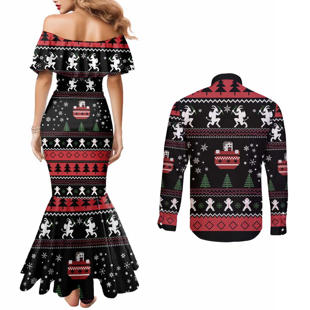 Merry Krampus Couples Matching Mermaid Dress and Long Sleeve Button Shirt Christmas Gifts