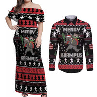 Merry Krampus Couples Matching Off Shoulder Maxi Dress and Long Sleeve Button Shirt Christmas Gifts - Wonder Print Shop