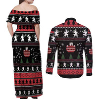 Merry Krampus Couples Matching Off Shoulder Maxi Dress and Long Sleeve Button Shirt Christmas Gifts - Wonder Print Shop