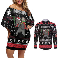 Merry Krampus Couples Matching Off Shoulder Short Dress and Long Sleeve Button Shirt Christmas Gifts - Wonder Print Shop