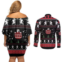 Merry Krampus Couples Matching Off Shoulder Short Dress and Long Sleeve Button Shirt Christmas Gifts - Wonder Print Shop