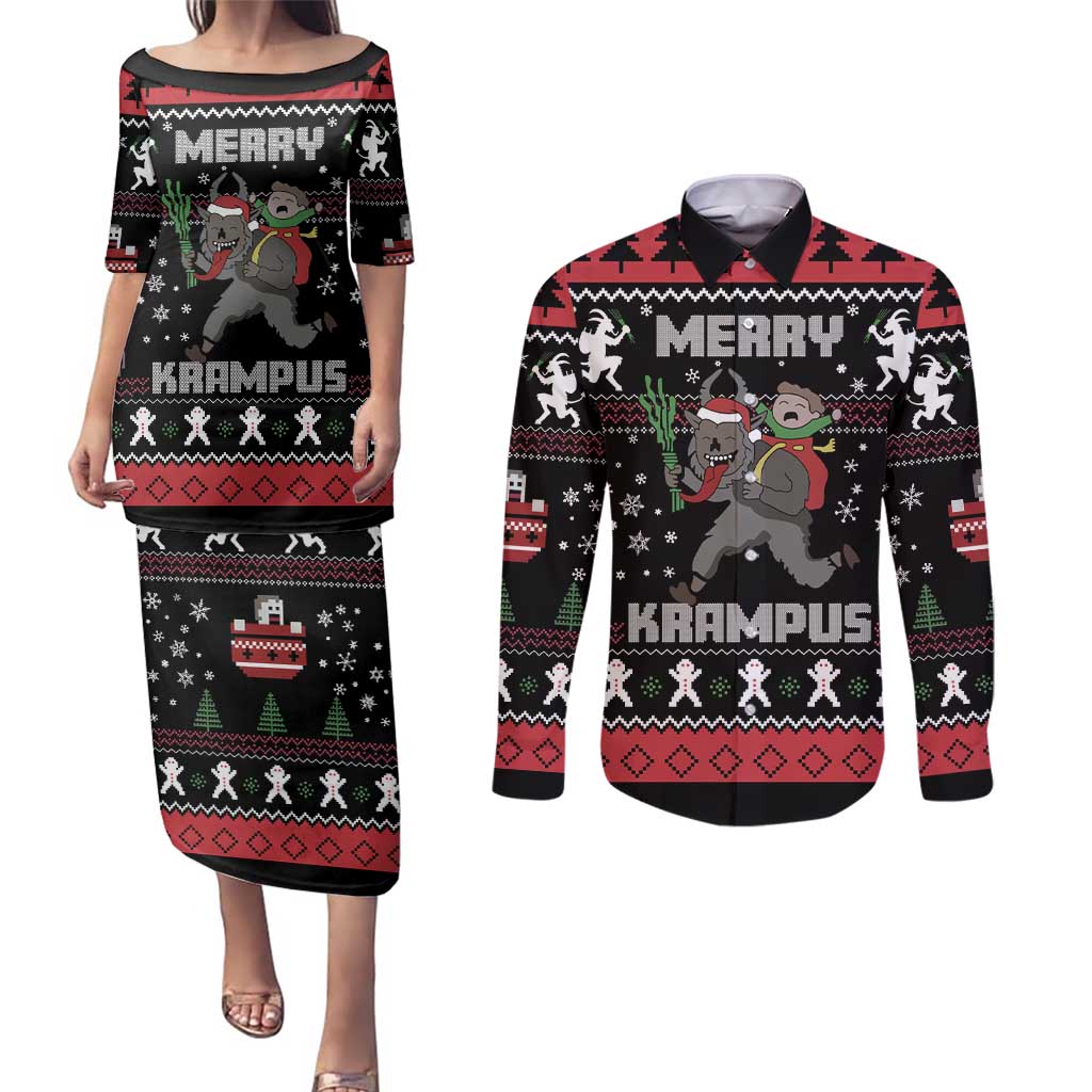 Merry Krampus Couples Matching Puletasi and Long Sleeve Button Shirt Christmas Gifts - Wonder Print Shop