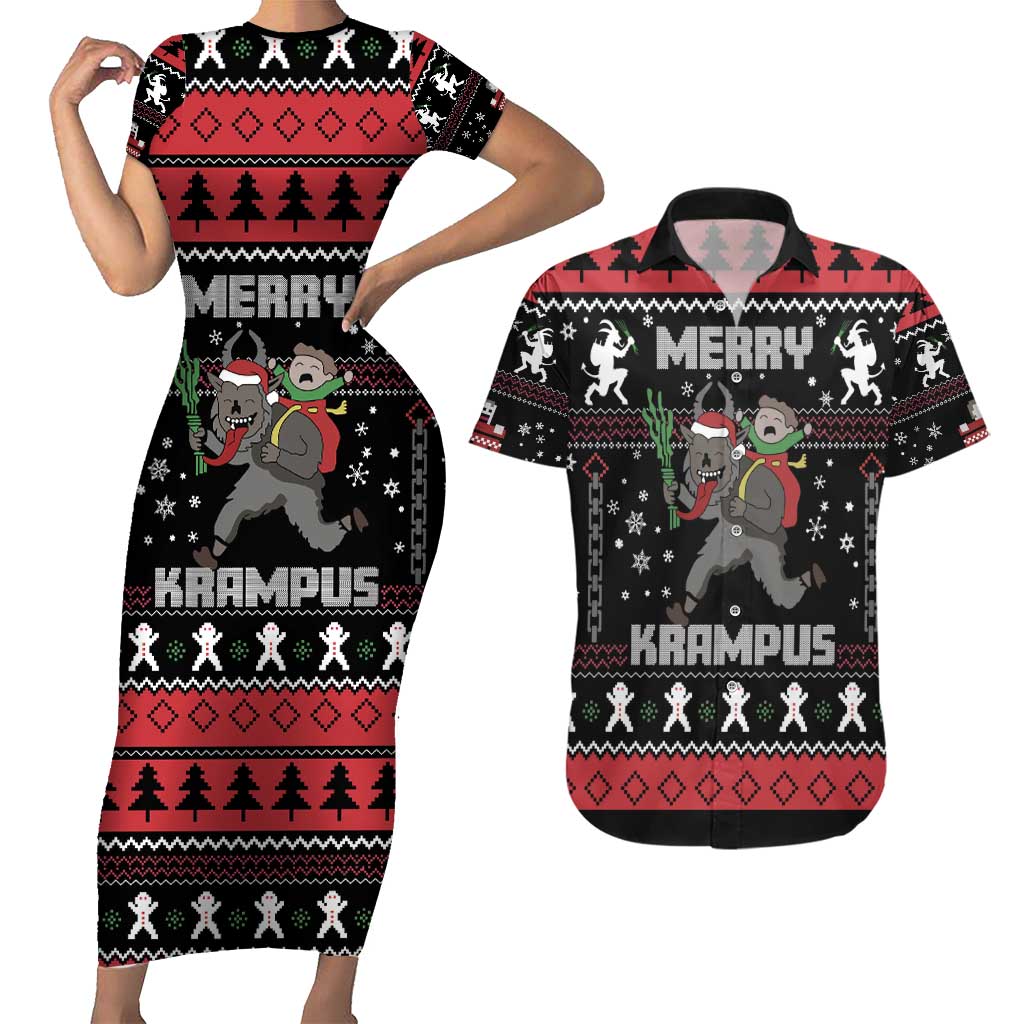 Merry Krampus Couples Matching Short Sleeve Bodycon Dress and Hawaiian Shirt Christmas Gifts - Wonder Print Shop