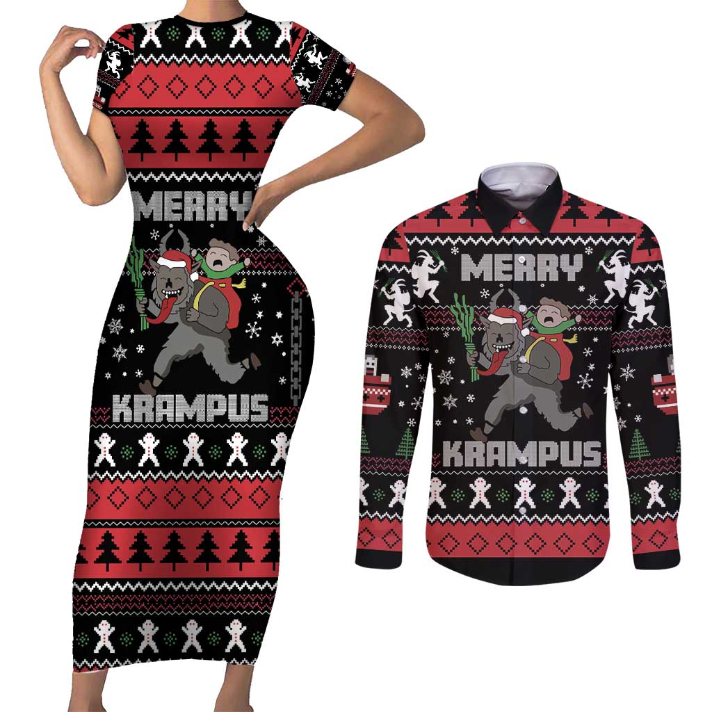 Merry Krampus Couples Matching Short Sleeve Bodycon Dress and Long Sleeve Button Shirt Christmas Gifts - Wonder Print Shop