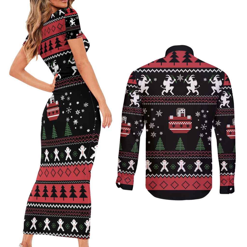 Merry Krampus Couples Matching Short Sleeve Bodycon Dress and Long Sleeve Button Shirt Christmas Gifts - Wonder Print Shop