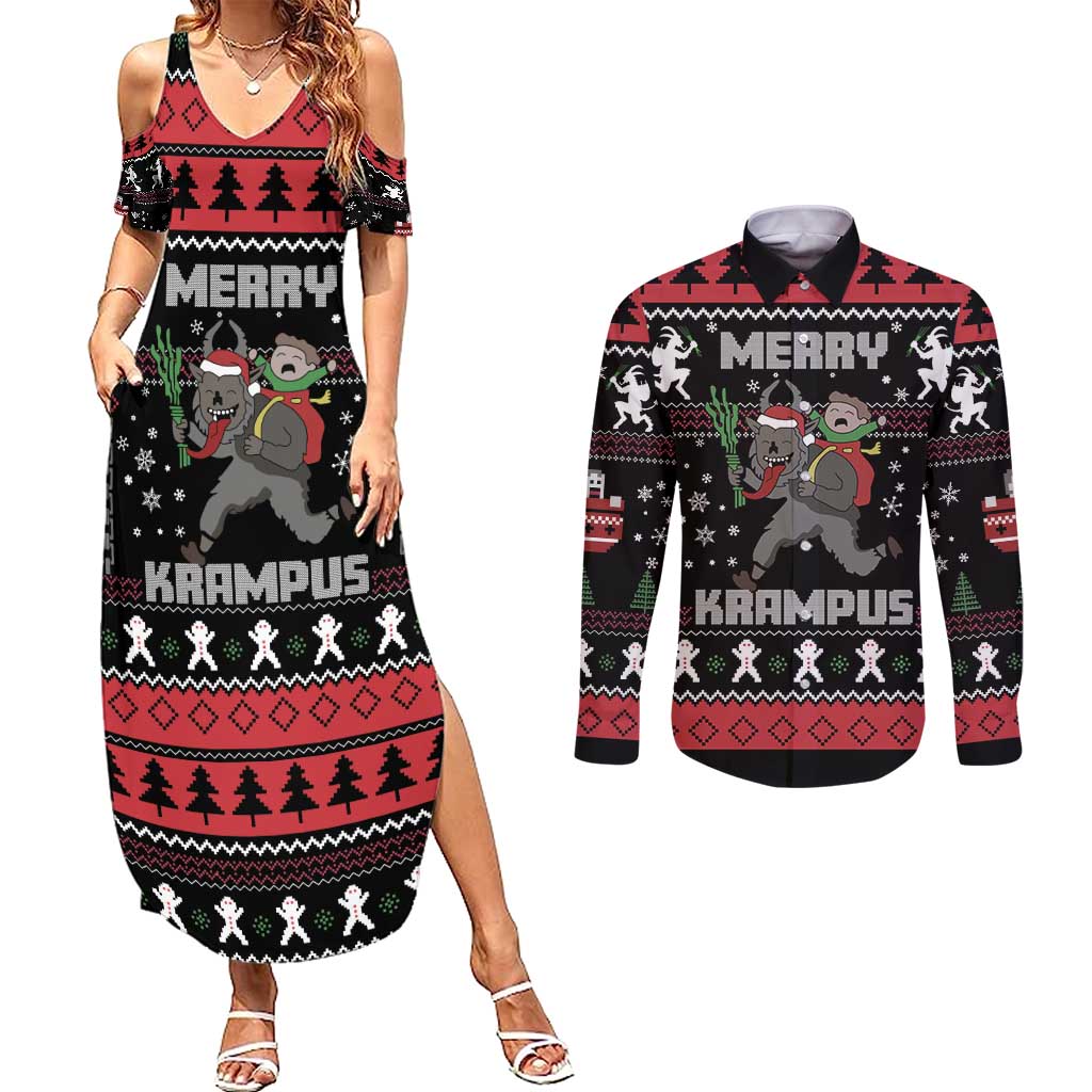 Merry Krampus Couples Matching Summer Maxi Dress and Long Sleeve Button Shirt Christmas Gifts - Wonder Print Shop