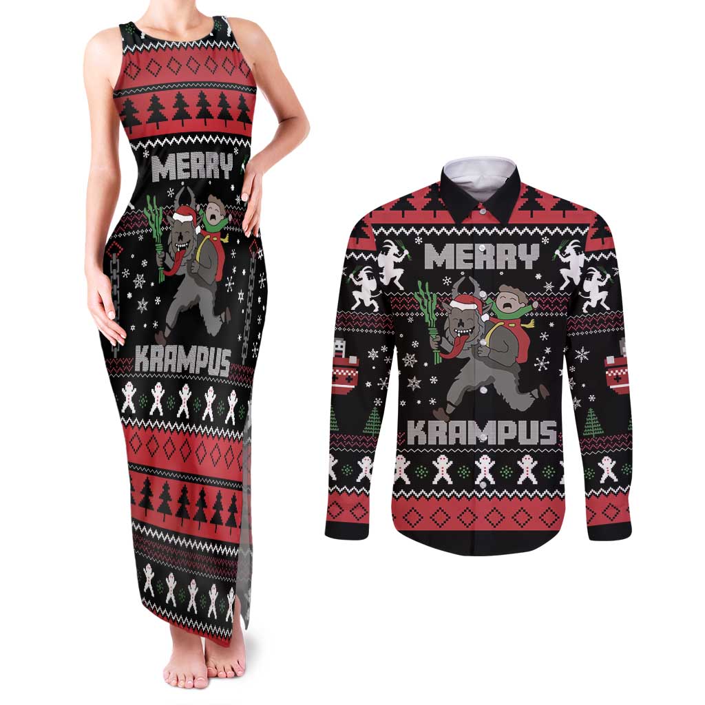 Merry Krampus Couples Matching Tank Maxi Dress and Long Sleeve Button Shirt Christmas Gifts - Wonder Print Shop