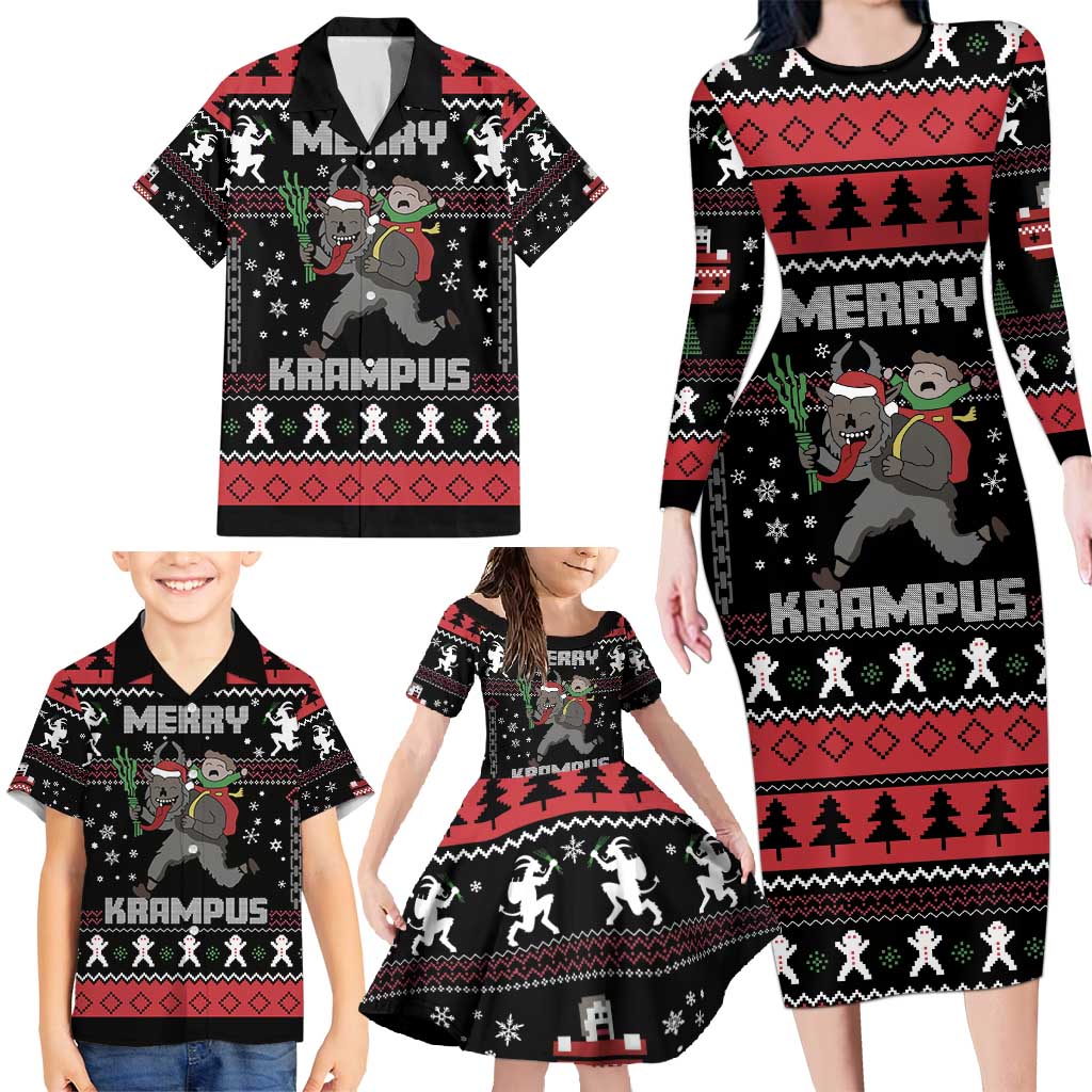 Merry Krampus Family Matching Long Sleeve Bodycon Dress and Hawaiian Shirt Christmas Gifts - Wonder Print Shop