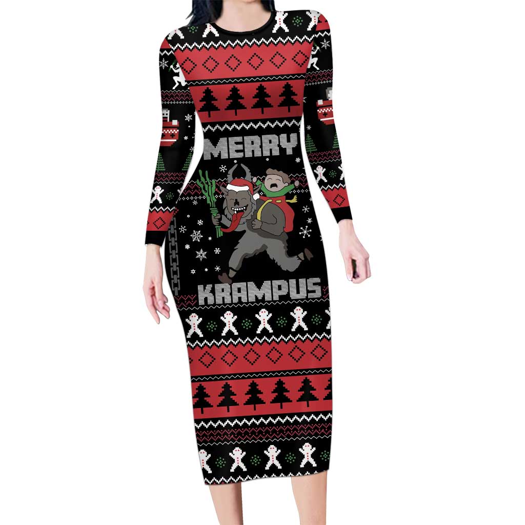 Merry Krampus Family Matching Long Sleeve Bodycon Dress and Hawaiian Shirt Christmas Gifts - Wonder Print Shop