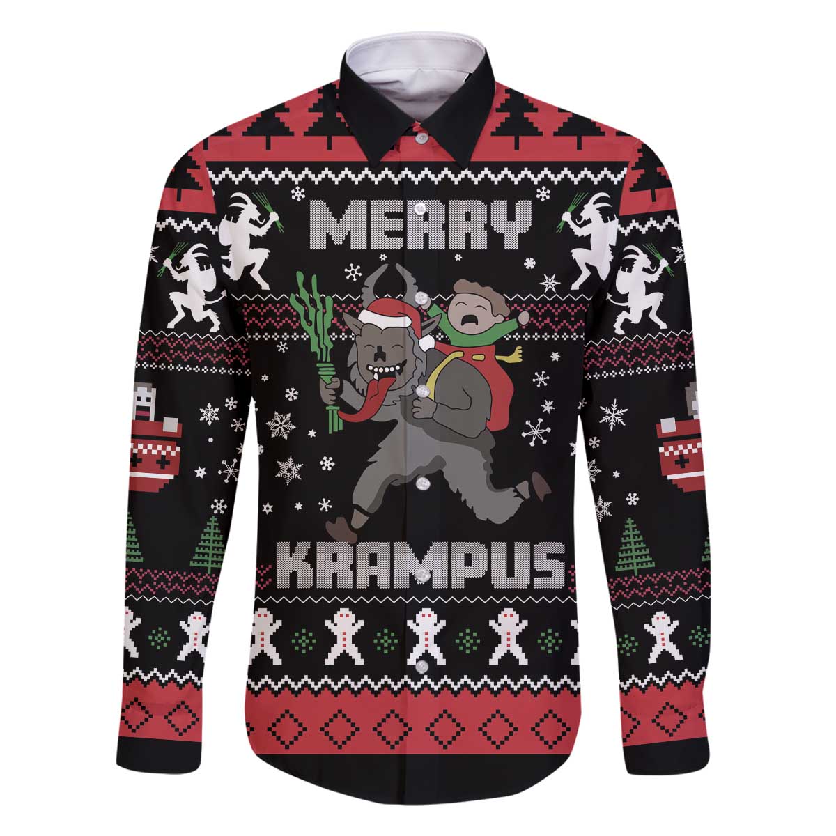 Merry Krampus Family Matching Off The Shoulder Long Sleeve Dress and Hawaiian Shirt Christmas Gifts - Wonder Print Shop