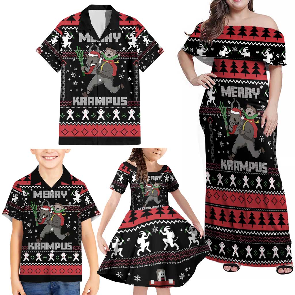 Merry Krampus Family Matching Off Shoulder Maxi Dress and Hawaiian Shirt Christmas Gifts - Wonder Print Shop