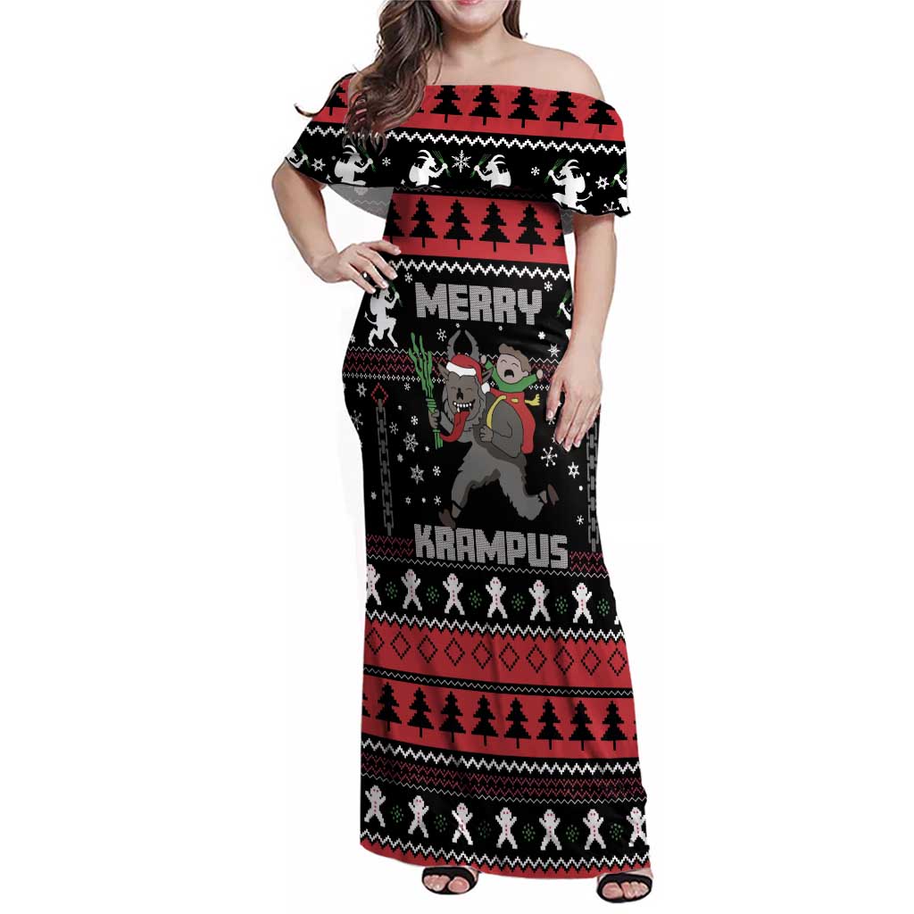 Merry Krampus Family Matching Off Shoulder Maxi Dress and Hawaiian Shirt Christmas Gifts - Wonder Print Shop