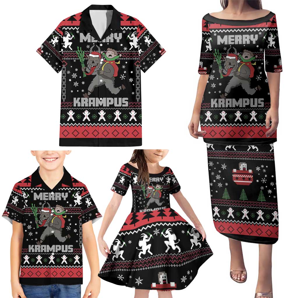 Merry Krampus Family Matching Puletasi and Hawaiian Shirt Christmas Gifts - Wonder Print Shop