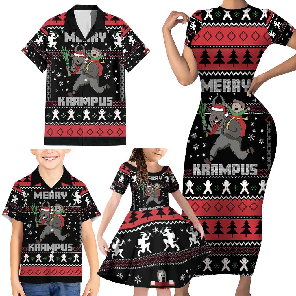 Merry Krampus Family Matching Short Sleeve Bodycon Dress and Hawaiian Shirt Christmas Gifts - Wonder Print Shop