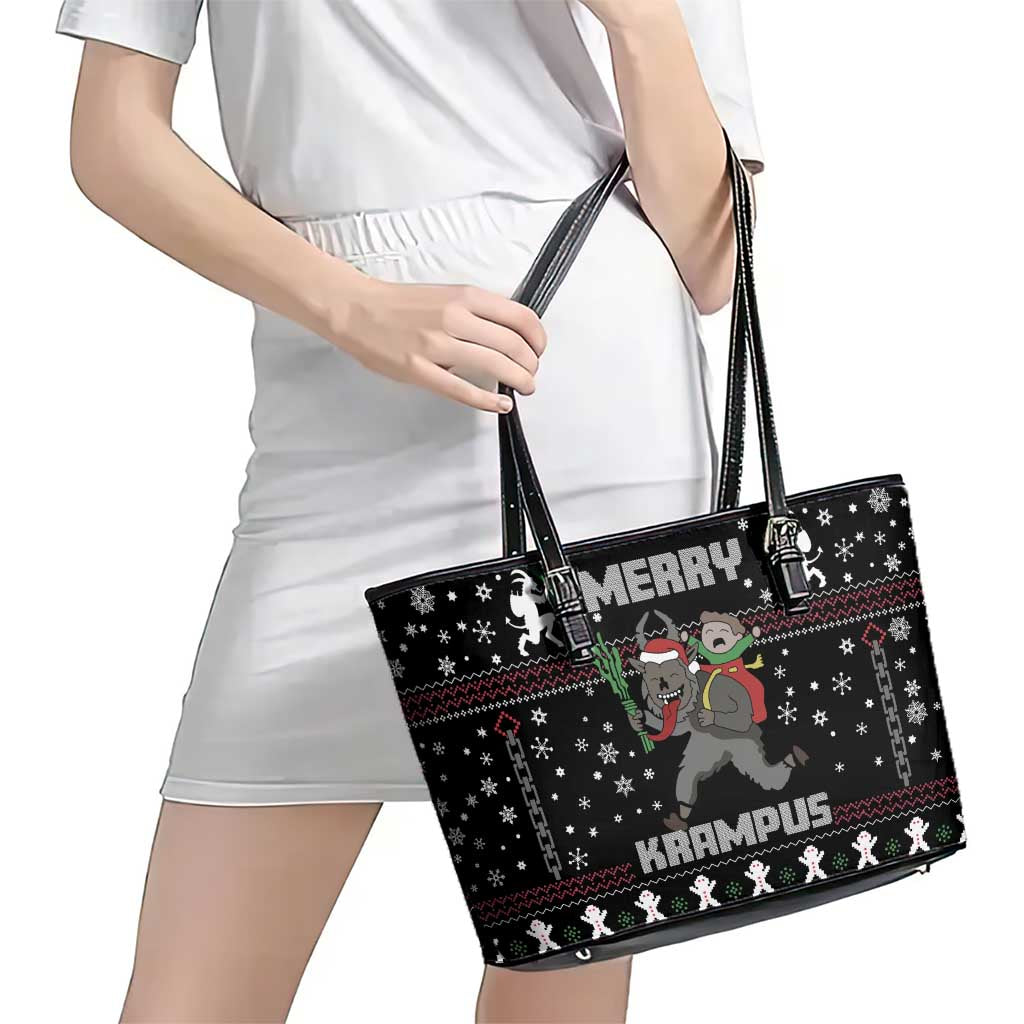 Merry Krampus Leather Tote Bag Christmas Gifts - Wonder Print Shop