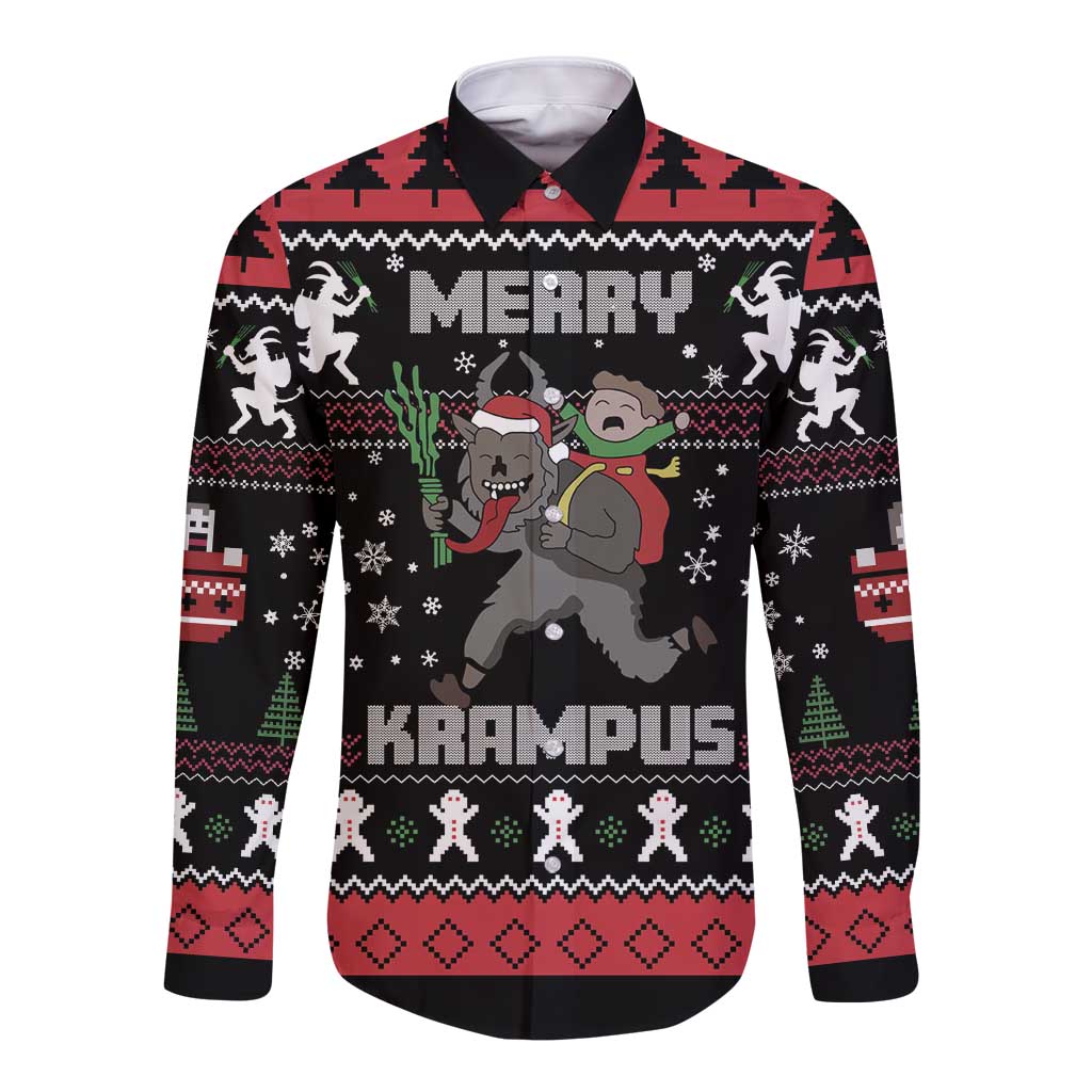 Merry Krampus Long Sleeve Button Shirt Christmas Gifts - Wonder Print Shop