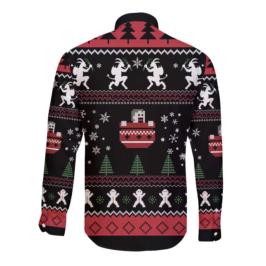 Merry Krampus Long Sleeve Button Shirt Christmas Gifts - Wonder Print Shop