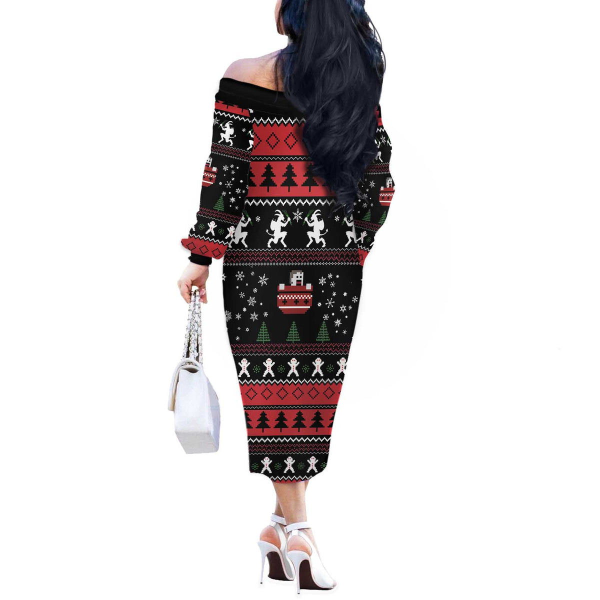 Merry Krampus Off The Shoulder Long Sleeve Dress Christmas Gifts - Wonder Print Shop