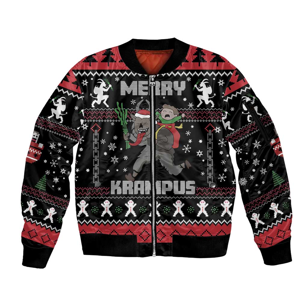 Merry Krampus Sleeve Zip Bomber Jacket Christmas Gifts - Wonder Print Shop