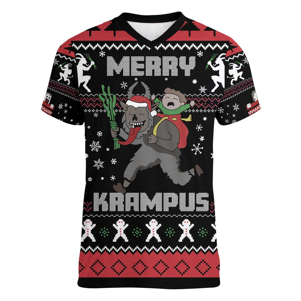 Merry Krampus Women V-Neck T-Shirt Christmas Gifts - Wonder Print Shop