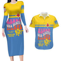Aruba Couples Matching Long Sleeve Bodycon Dress and Hawaiian Shirt One Happy Island 2025 - Wonder Print Shop