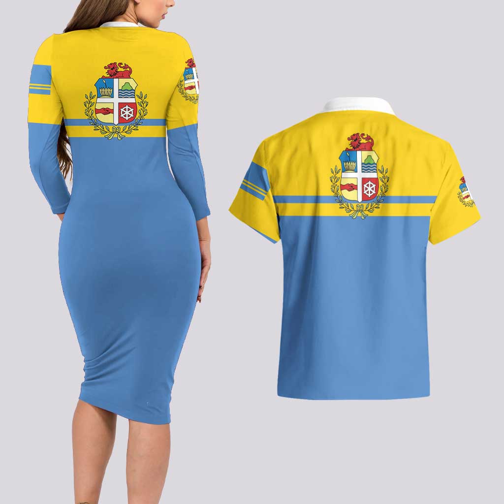 Aruba Couples Matching Long Sleeve Bodycon Dress and Hawaiian Shirt One Happy Island 2025 - Wonder Print Shop