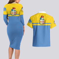 Aruba Couples Matching Long Sleeve Bodycon Dress and Hawaiian Shirt One Happy Island 2025 - Wonder Print Shop