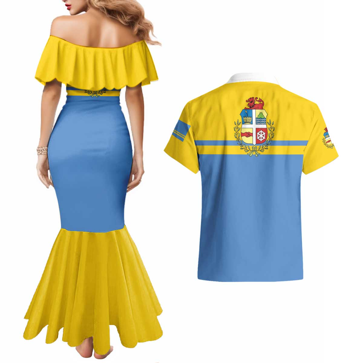 Aruba Couples Matching Mermaid Dress and Hawaiian Shirt One Happy Island 2025 - Wonder Print Shop