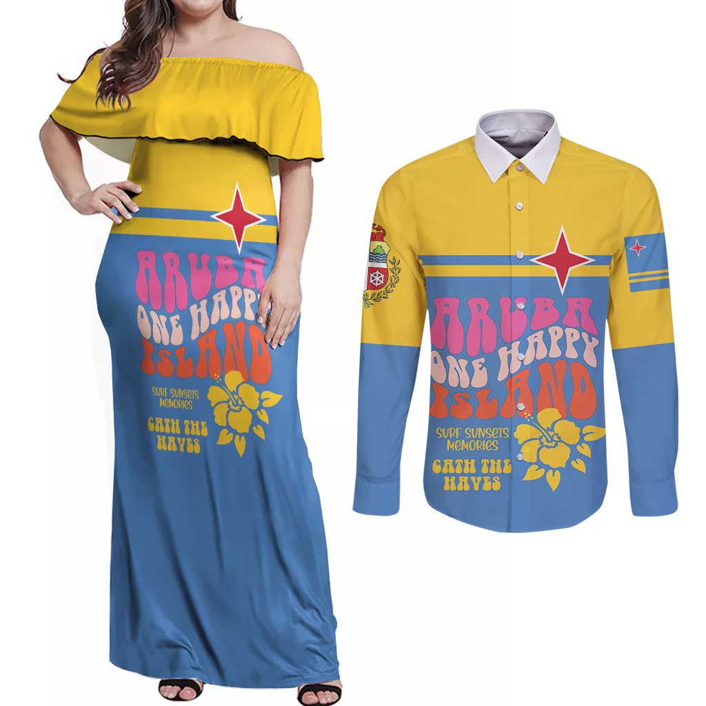 Aruba Couples Matching Off Shoulder Maxi Dress and Long Sleeve Button Shirt One Happy Island 2025 - Wonder Print Shop