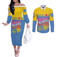 Aruba Couples Matching Off The Shoulder Long Sleeve Dress and Long Sleeve Button Shirt One Happy Island 2025