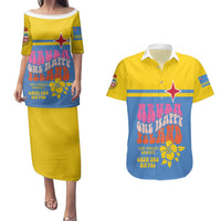 Aruba Couples Matching Puletasi and Hawaiian Shirt One Happy Island 2025 - Wonder Print Shop