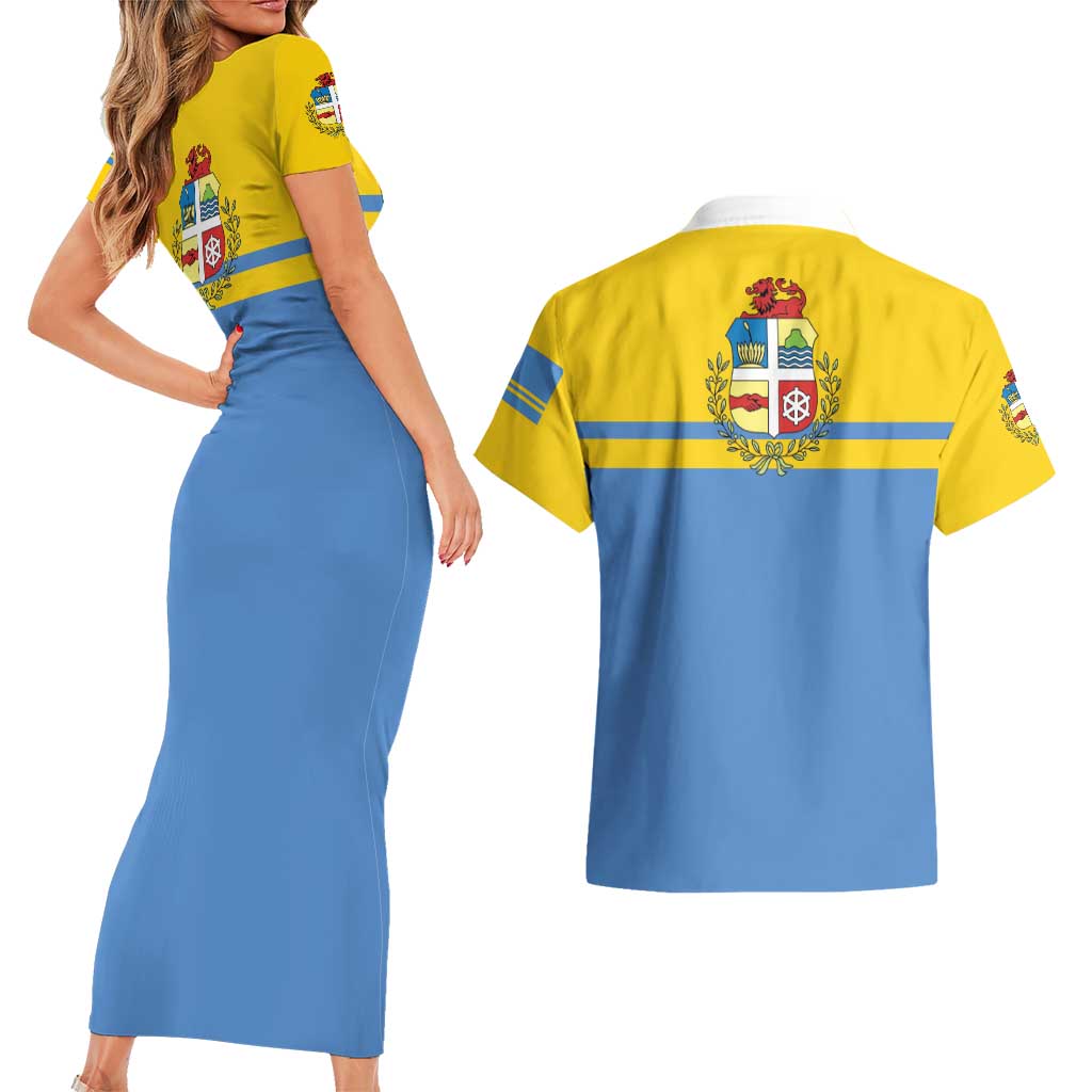 Aruba Couples Matching Short Sleeve Bodycon Dress and Hawaiian Shirt One Happy Island 2025 - Wonder Print Shop