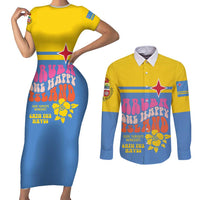 Aruba Couples Matching Short Sleeve Bodycon Dress and Long Sleeve Button Shirt One Happy Island 2025 - Wonder Print Shop