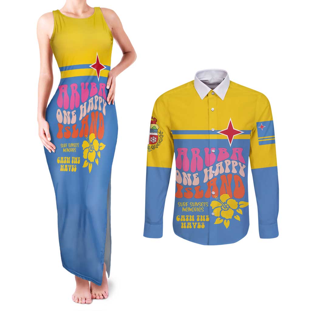 Aruba Couples Matching Tank Maxi Dress and Long Sleeve Button Shirt One Happy Island 2025 - Wonder Print Shop