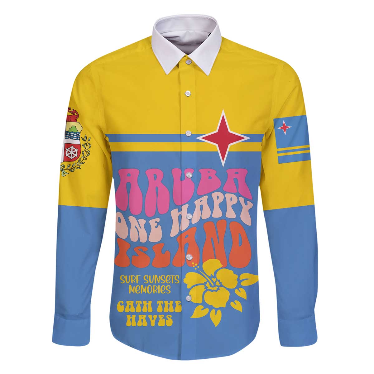 Aruba Family Matching Off The Shoulder Long Sleeve Dress and Hawaiian Shirt One Happy Island 2025 - Wonder Print Shop