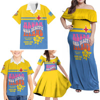 Aruba Family Matching Off Shoulder Maxi Dress and Hawaiian Shirt One Happy Island 2025 - Wonder Print Shop