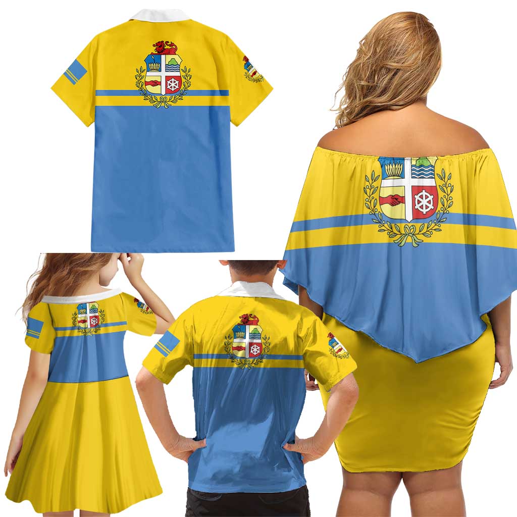 Aruba Family Matching Off Shoulder Short Dress and Hawaiian Shirt One Happy Island 2025 - Wonder Print Shop
