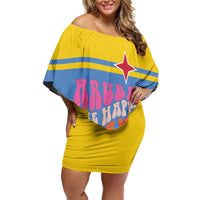 Aruba Family Matching Off Shoulder Short Dress and Hawaiian Shirt One Happy Island 2025 - Wonder Print Shop