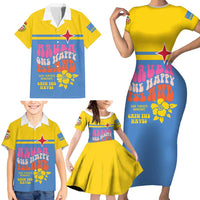 Aruba Family Matching Short Sleeve Bodycon Dress and Hawaiian Shirt One Happy Island 2025 - Wonder Print Shop